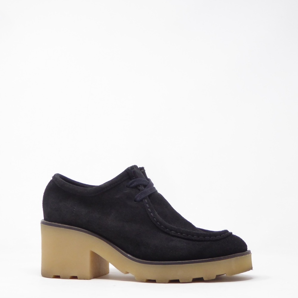 Clarks Women Originals Wallabee Shoes Boots Black Suede Heeled Platform 6.5M